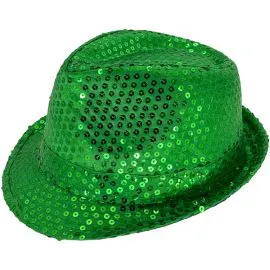 Sparkling green color sequin party trilby fedora hats at wholesale prices