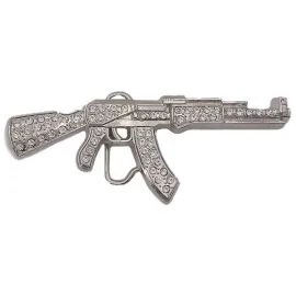 Bulk Silver Rhinestone AK47 Rifle Belt Buckle