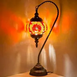 Wholesale Desk Lamp - Hot Red Flower Handmade Mosaic Turkish Lamps with Swan Neck Design