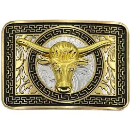 Men's belt buckles - Golden Longhorn on floral design