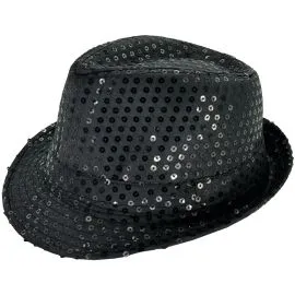 Sparkling black color sequin party trilby fedora hats at wholesale prices