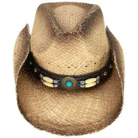 Straw raffia cowboy hats with turquoise bead bands wholesale options