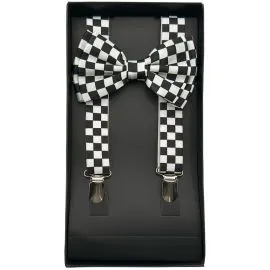 white and black checkered suspenders and bowties set wholesale