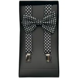 white dotted on black suspender bowtie sets wholesale