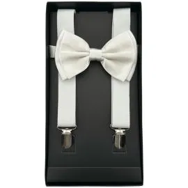 white suspender bowtie set in a box bulk options