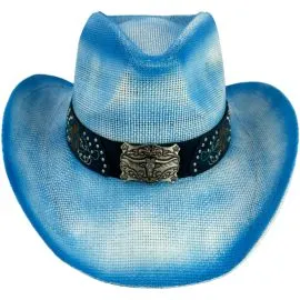 wholesale blue cowboy hats with quality buckle and band