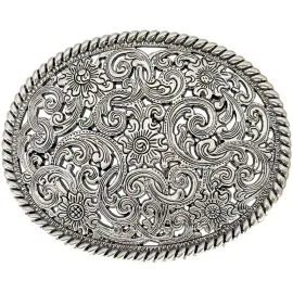 Silver Floral Western Belt Buckle