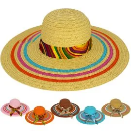 Multicolor summer hats wholesale with rainbow ribbon