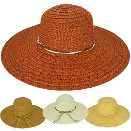 Brown Color Wide Brim Women Straw Hats In Wholesale