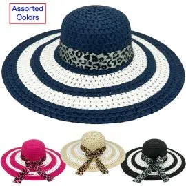 Wide brim Panther Ribbon Women Beach Hats Wholesale - Assorted colors