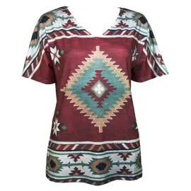 V Neck Western T shirts Wholesale - Aztec Cardigan Pattern Front side