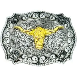 Wholesale Women's Belt Buckles - Golden Colored Design Bull Belt Buckle