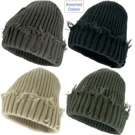 Y2k Knitted Beanies with Vintage Ripped Design - Assorted Colors