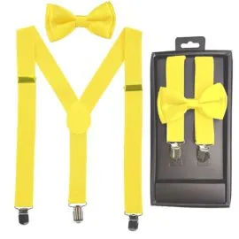 yellow bowtie and suspender set in a box for children