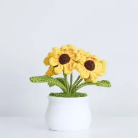 Yellow Crochet Daisy Flower in Pot