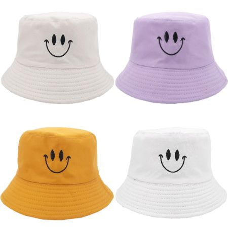 Wholesale Smiley Embroidered Bucket Hats in Bulk