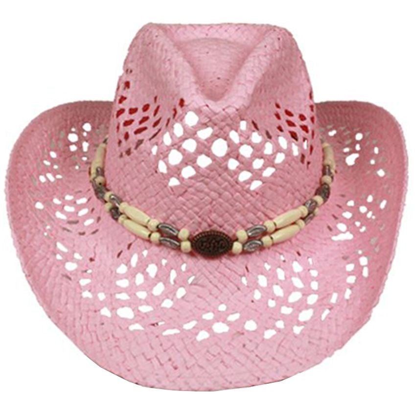 Wholesale Pink Hollow Straw Beach Cowboy Hat