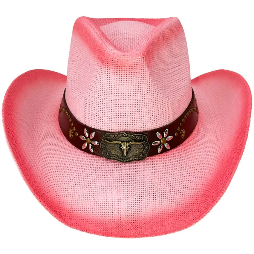 Pink Shade Western Cowboy Hat with Bull Beaded Band