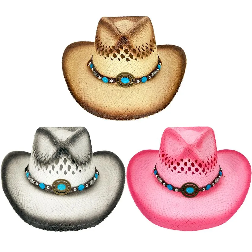 Breathable Raffia Straw Cowboy Hat Mixed Colors