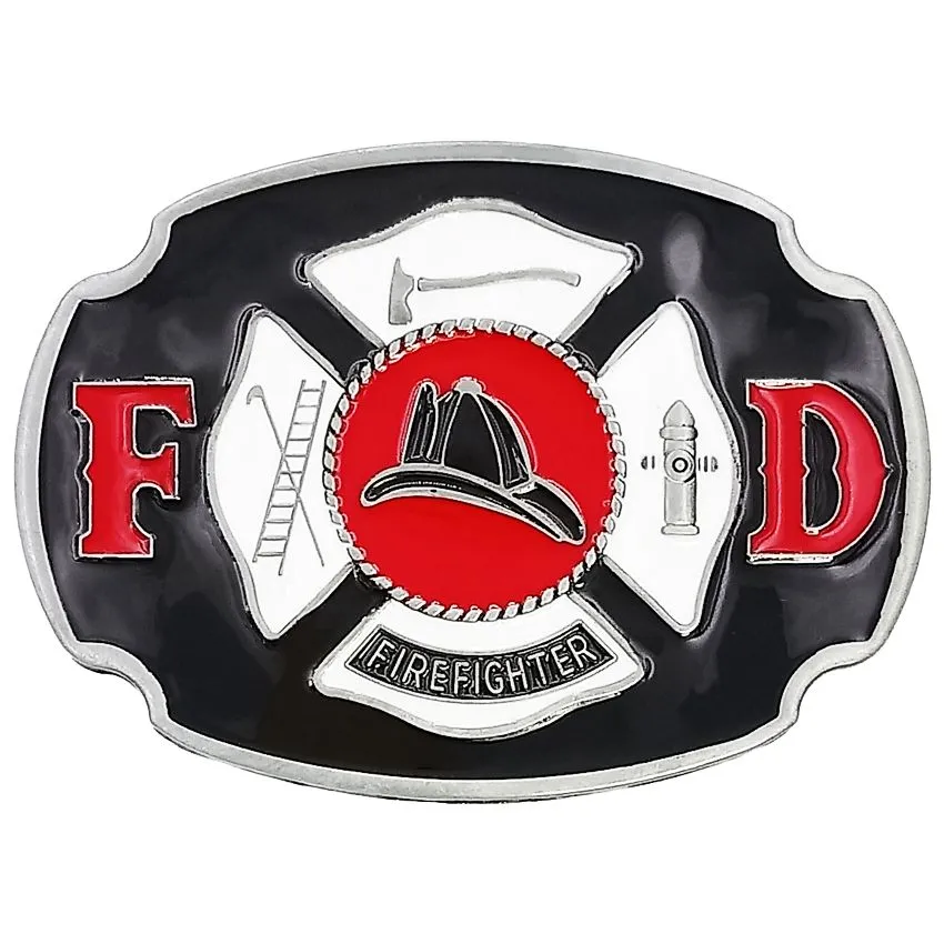 Fire Department Belt Buckle Black Red White