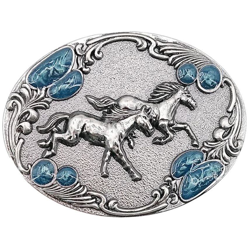 Running Horses Turquoise Bead Belt Buckle - Wholesale