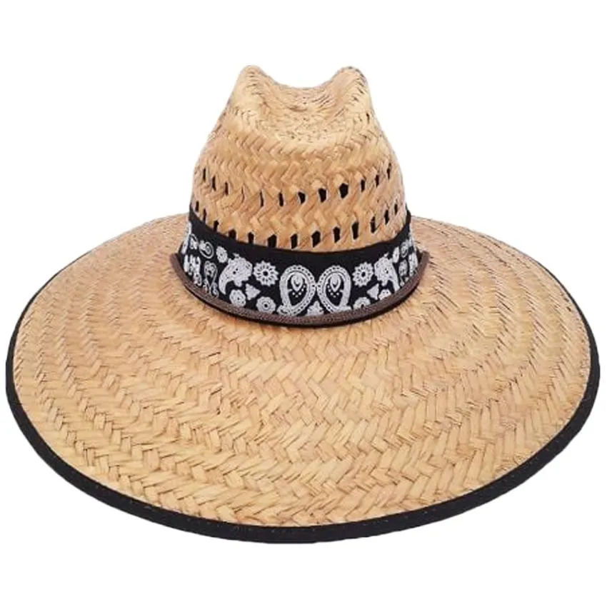 Bulk Paisley Band Man Sun Hat Wide Brim Raffia Straw Lightweight