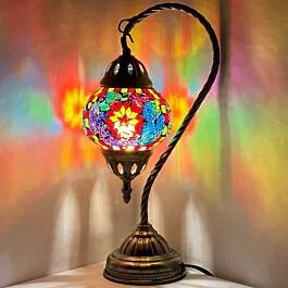 Pair good Of Swan Neck Mosaic Table LAMP Large Globe ID:150 image 1 Pair Of Swan Nec