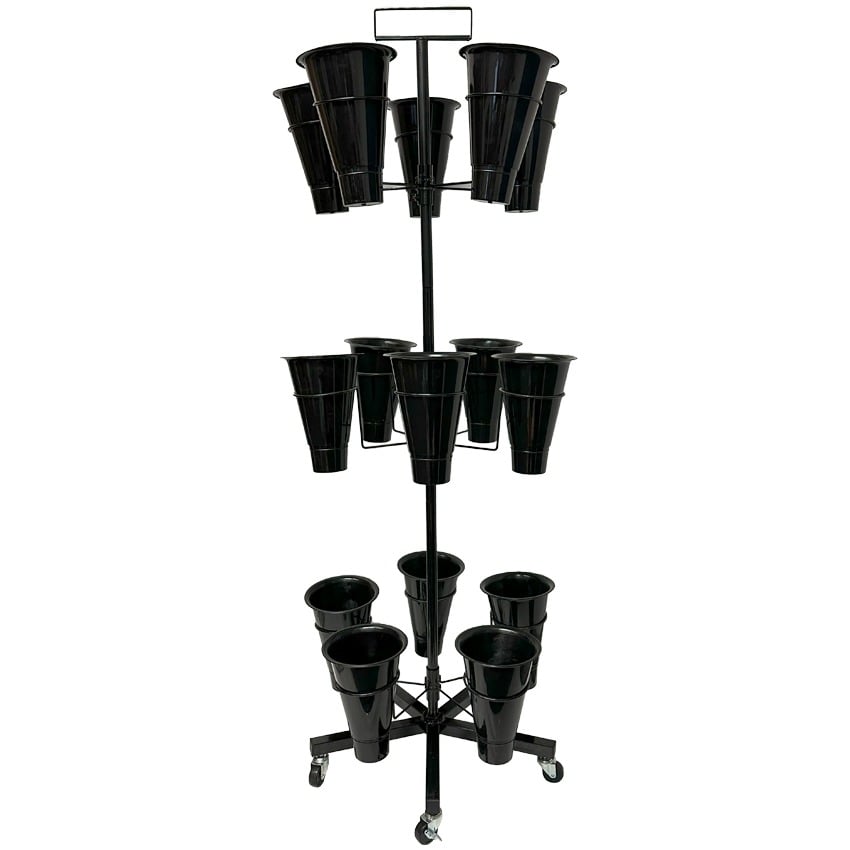 3-Tier Rotating Mobile DISPLAY RACK for Crochet Flowers and Bouquets with 15 Plastic Vase