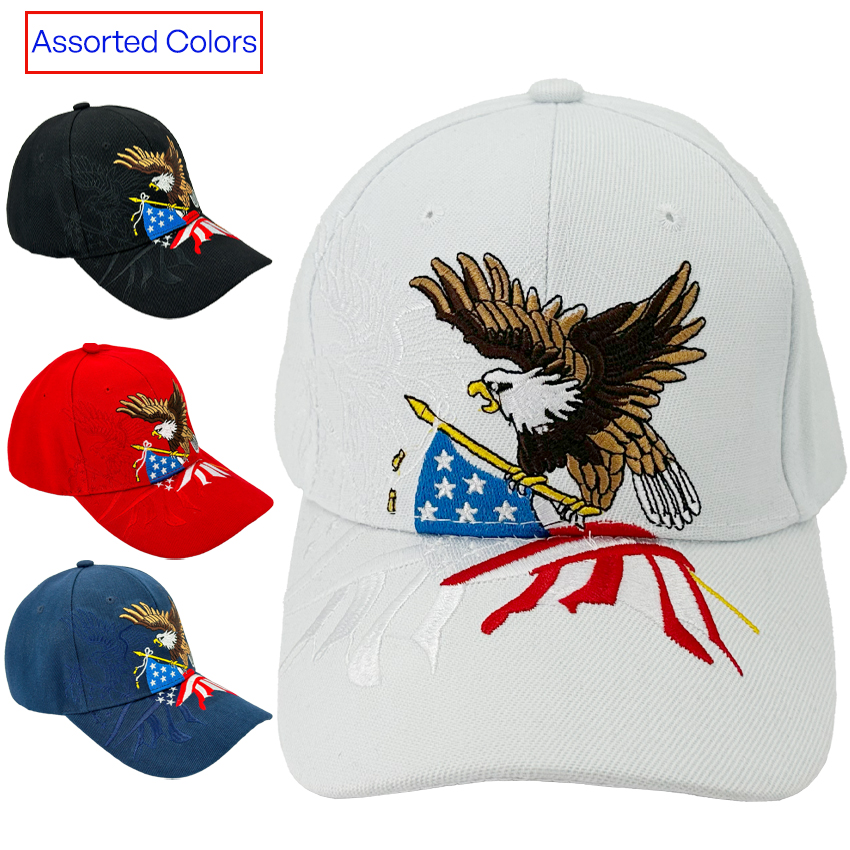 Eagle and USA Flag Embroidered Design CAPs with Assorted Colors