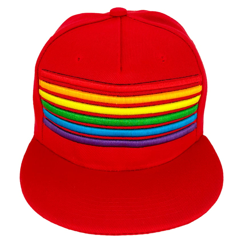 Red Snapback Hats with Rainbow Pride Stripe 