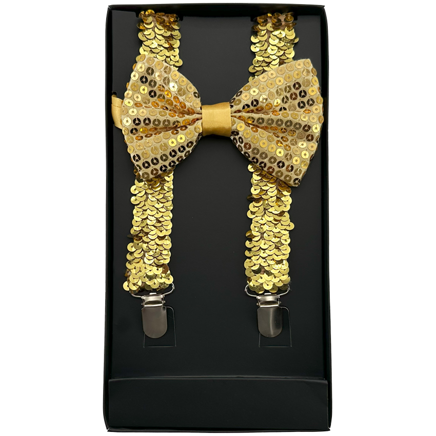 Gold Sequin AB SUSPENDERS and Bowtie Set