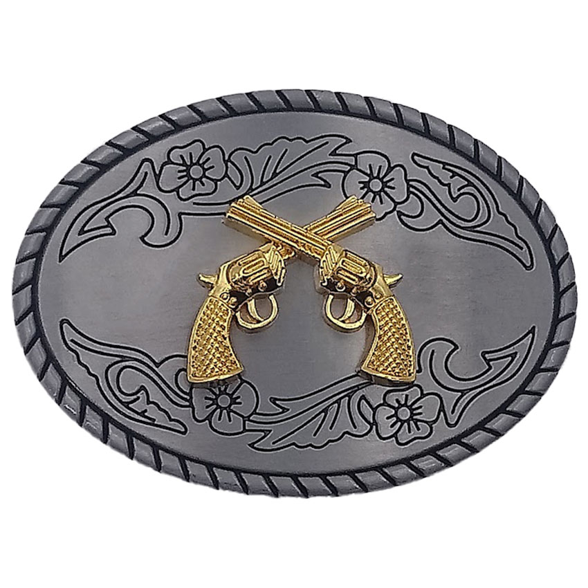 Golden Crossed Guns BELT BUCKLES