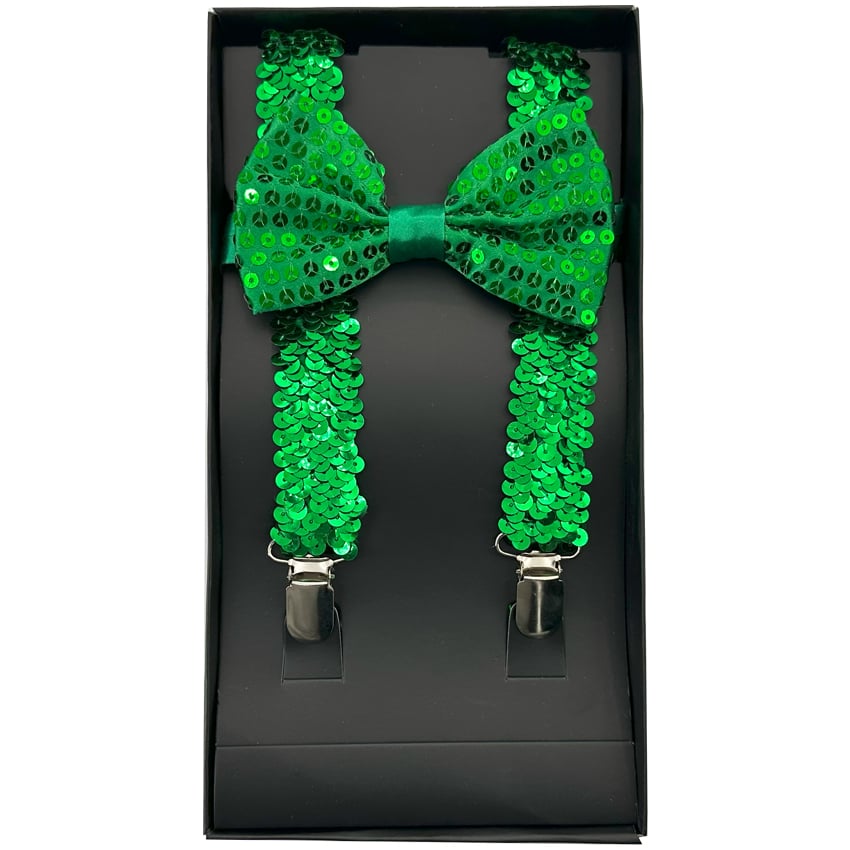 Green Sequin AB SUSPENDERS and Bowtie Set