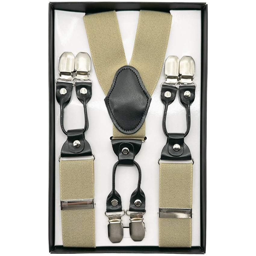 Khaki SUSPENDERS with six-clip for Adults