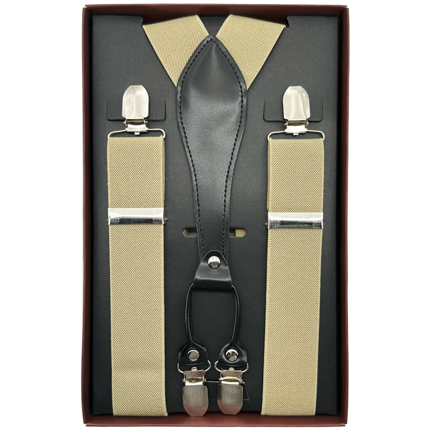 Khaki suspenders with four-clip for Adults