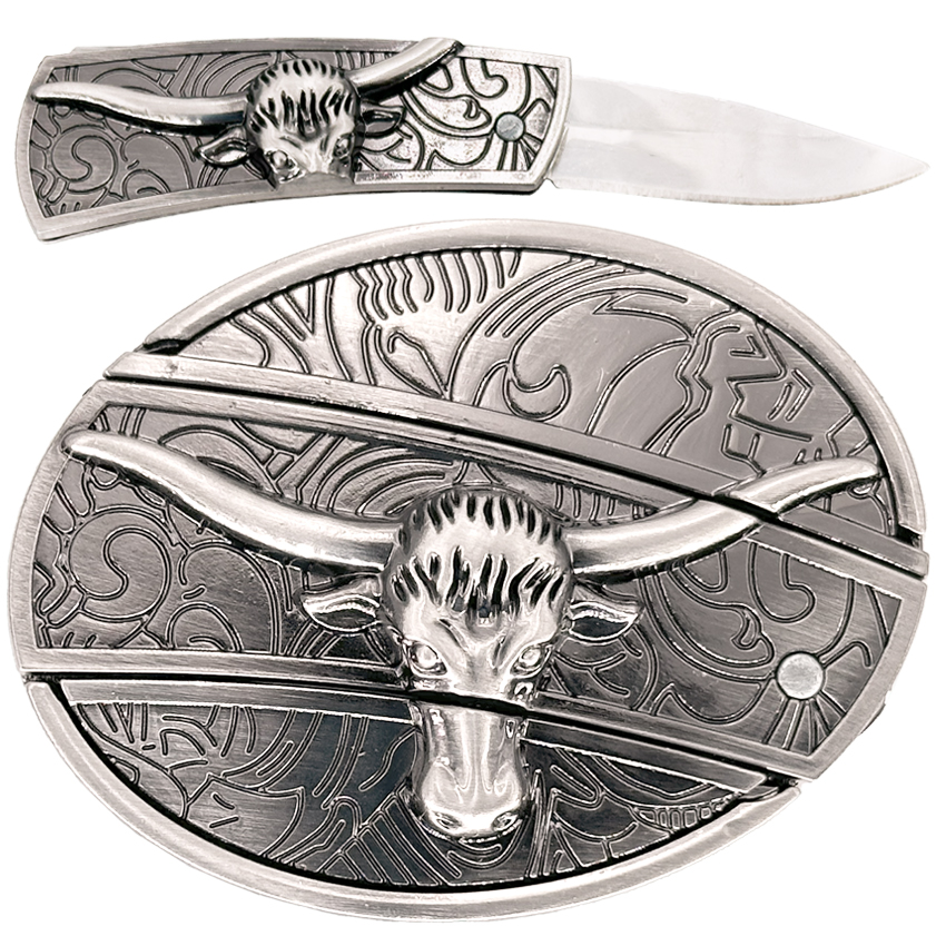 Long Horns Bull Knife BELT Buckle