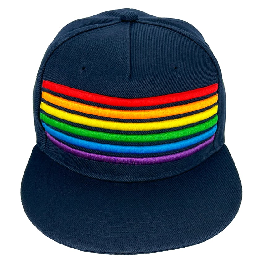 Navy Blue Snapback HATS with Rainbow Pride Stripe  