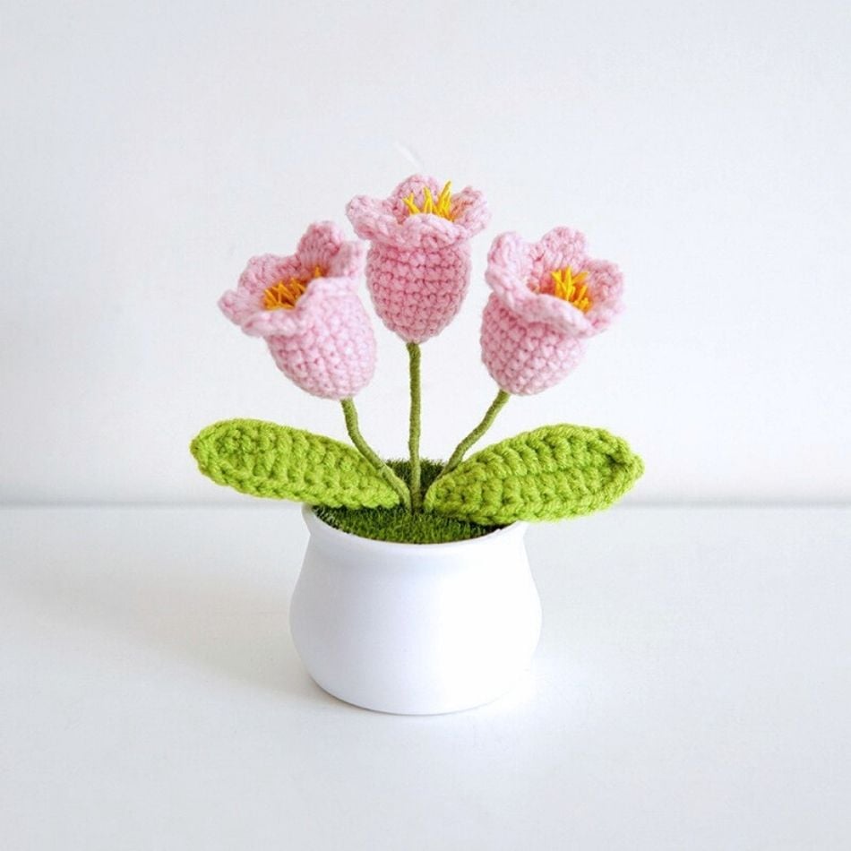 Pink CROChet Lily Flowers in Pot - Cute CROChet Plants