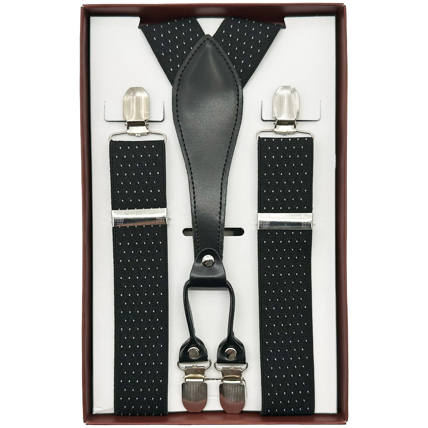 White Polka Dots on Black AB SUSPENDERS