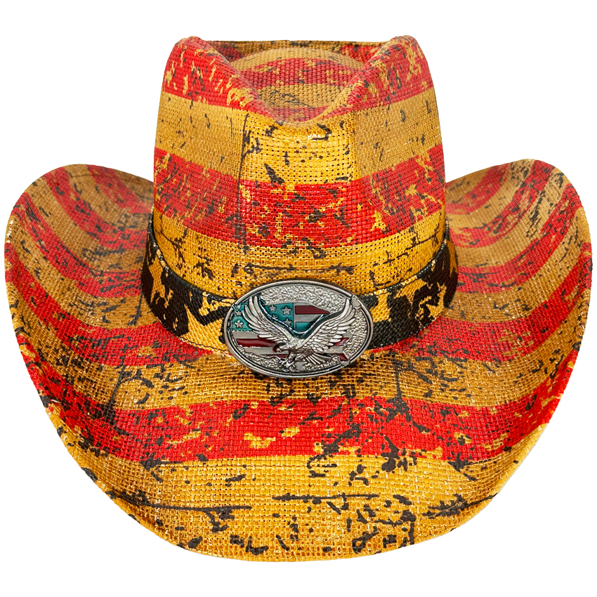 Vintage Paper Straw AMERICAN Flag Cowboy Hat - Patriot Cowboy Hats