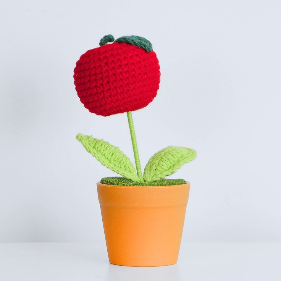 Crochet Red Apple Flower in VASE