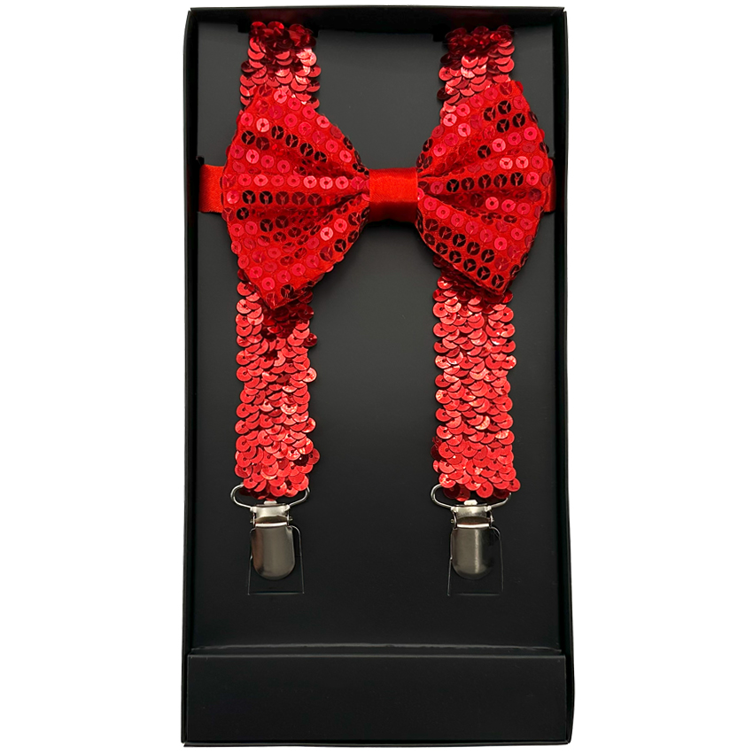 Red Sequin AB Suspenders and Bowtie Set