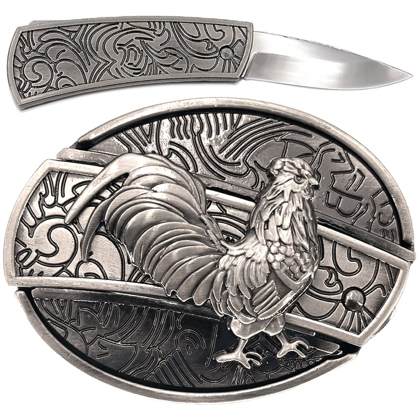 Silver Rooster Hidden Knife BELT Buckles