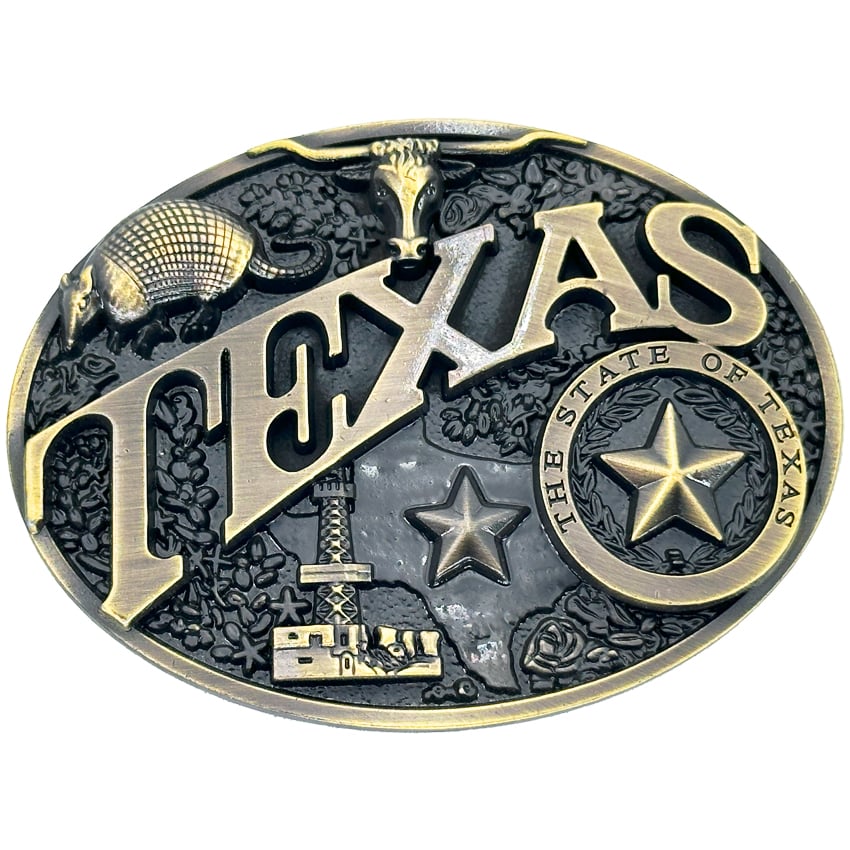 Texas State Symbols WESTERN Belt Buckle