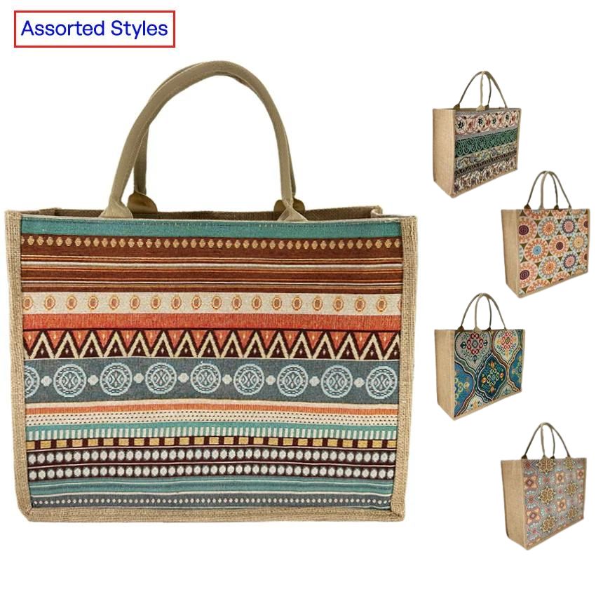 Tote Bags with Colorful WESTERN Designs - Reusable Jute Bags