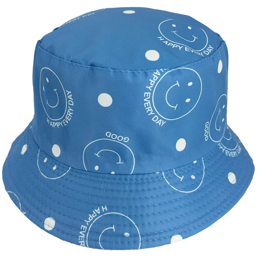 Turquoise Blue Bucket CAPS with Smiley Face Design