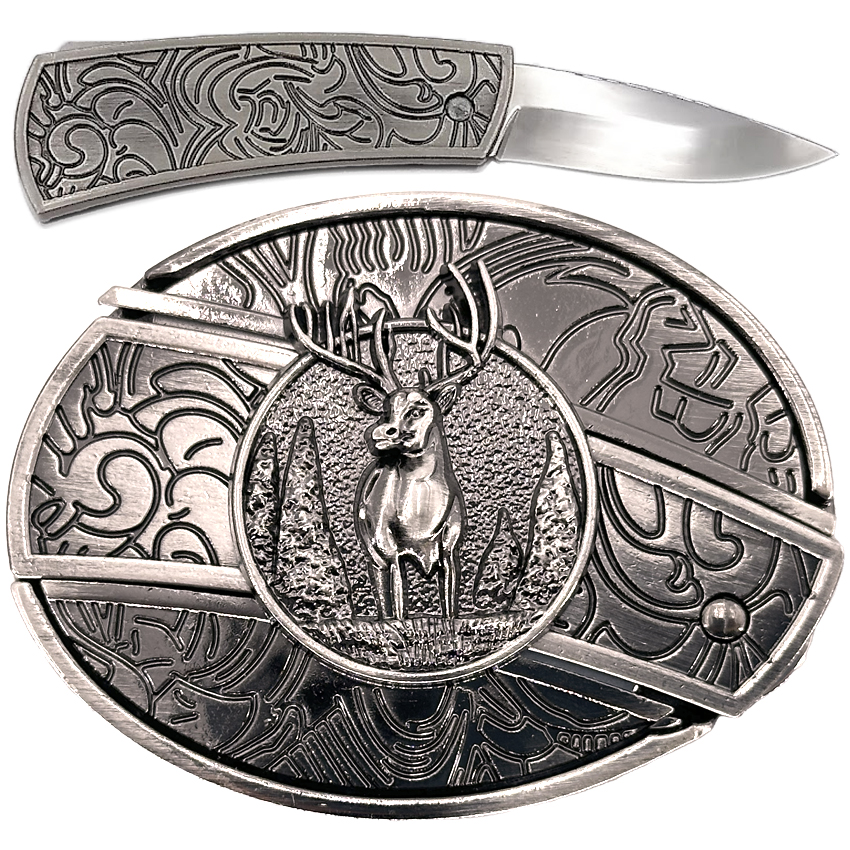 Western Hidden Knife BELT BUCKLES - Deer Design