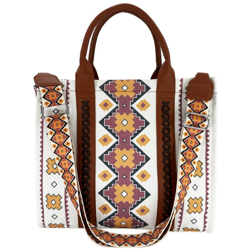 White Western Pattern HandBAGs and Shoulder BAGs - Tote BAG Style