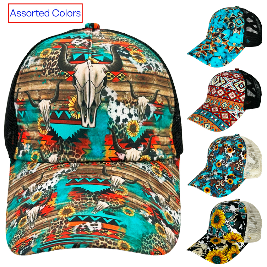 WESTERN Caps with Assorted Colors - Native American Design Caps