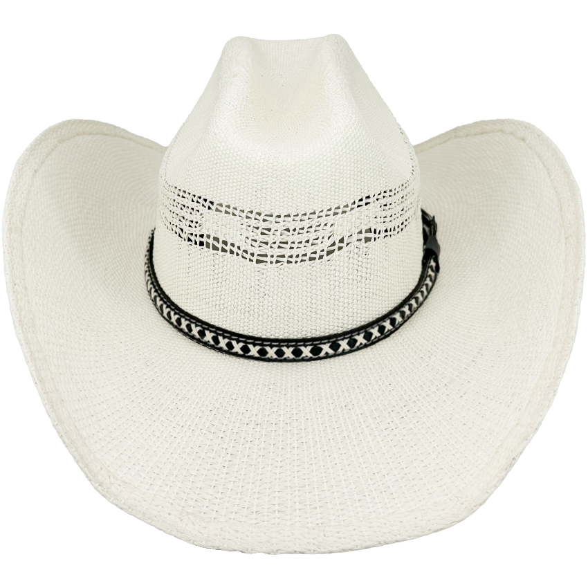 White Cowboy HATs with X design Band - Cattleman Crown